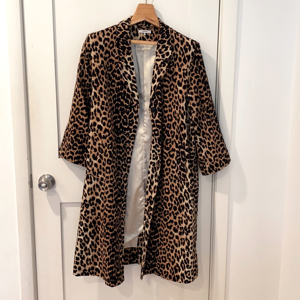 Ganni Leopard Linen/Canvis Coat